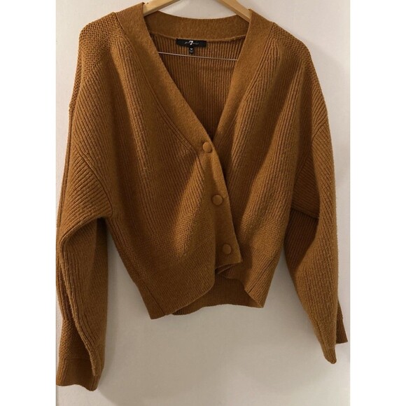 7 For all Mankind Women's Button Acrylic Blend Burnt Orange Cardigan Sweater SzM - Picture 1 of 8